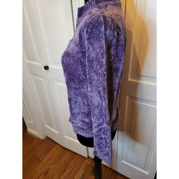 Purple Chenille Embroidered Floral  Bow Sweater Alfred Dunner PM  Cottage Cozy - Picture 3 of 6
